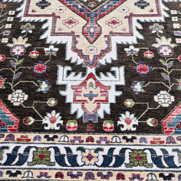 Beige & Green Turkish Rug 5X8 ft