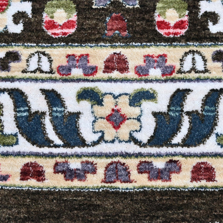 Beige & Green Turkish Rug 5X8 ft
