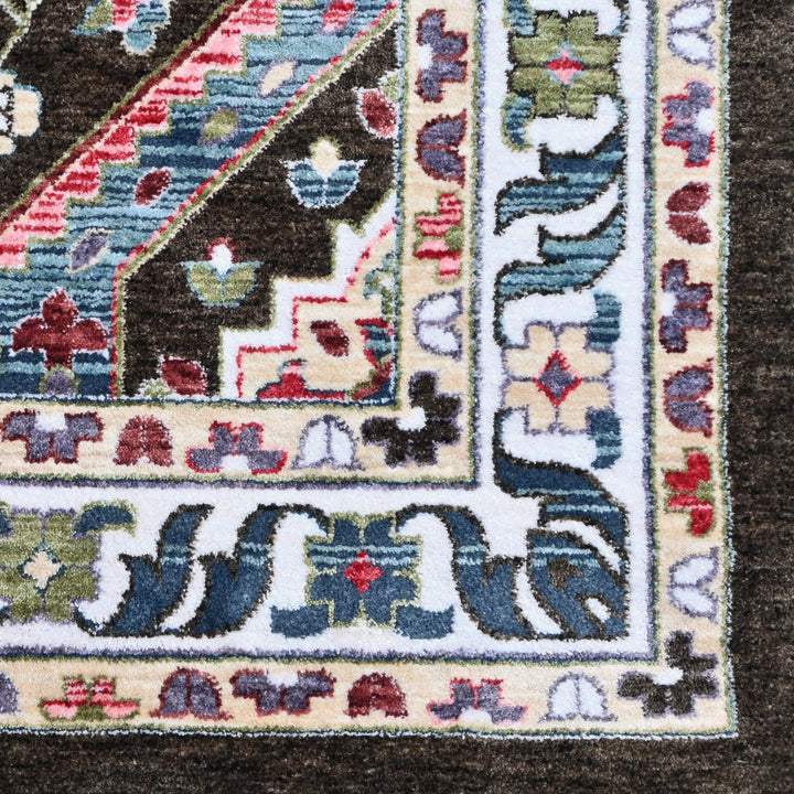 Beige & Green Turkish Rug 5X8 ft