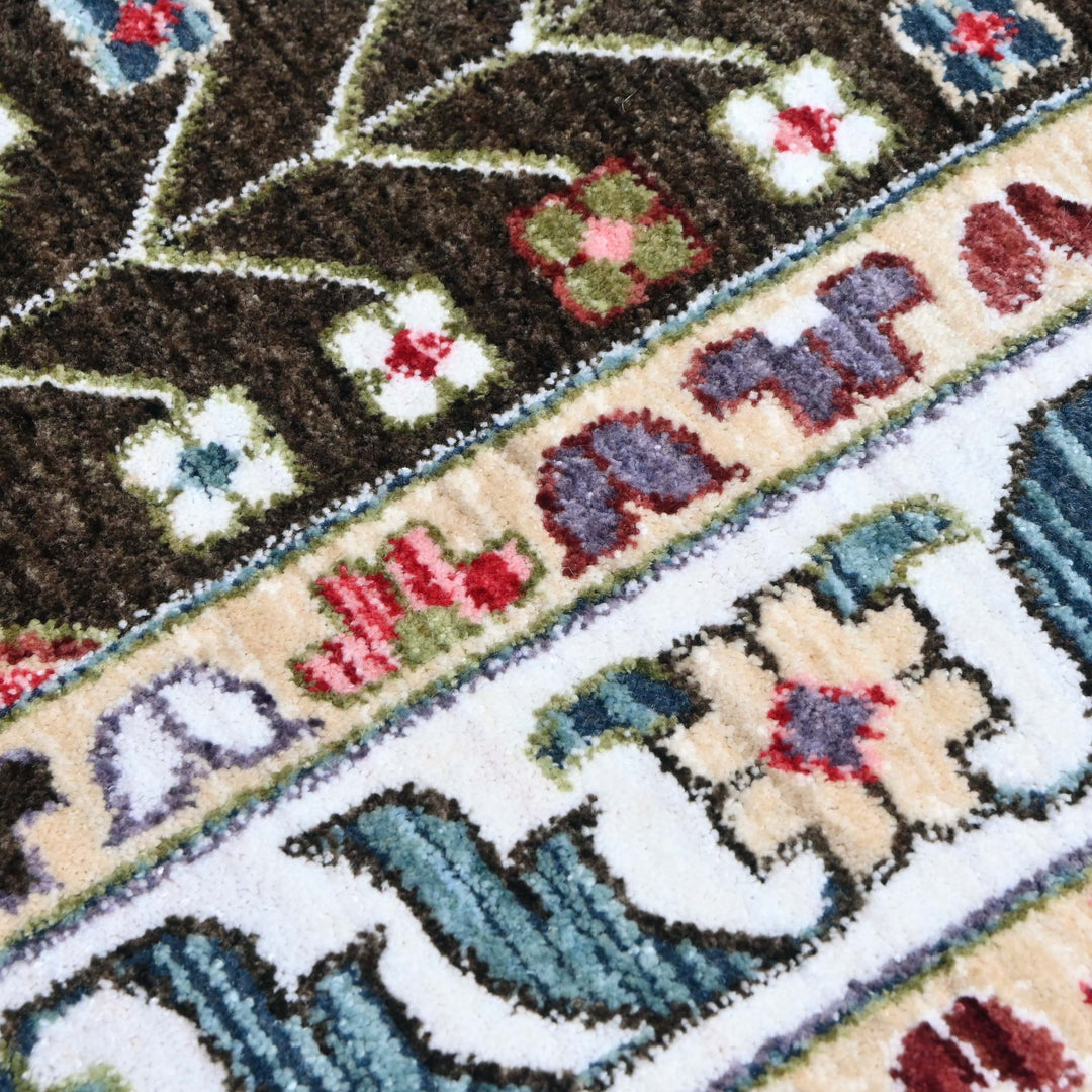 Beige & Green Turkish Rug 5X8 ft