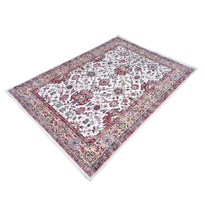 Rust & Off White Floral Turkish Rug 5X8 ft
