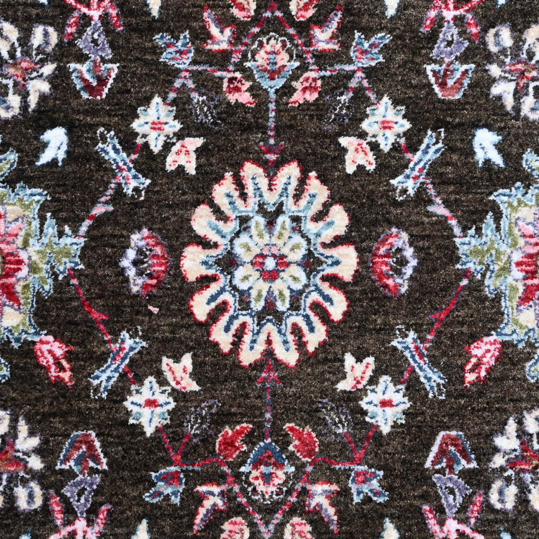Dark Brown Floral Turkish Rug 5X8 ft