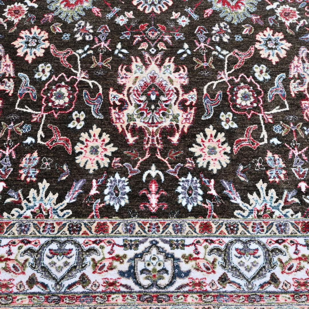 Dark Brown Floral Turkish Rug 5X8 ft