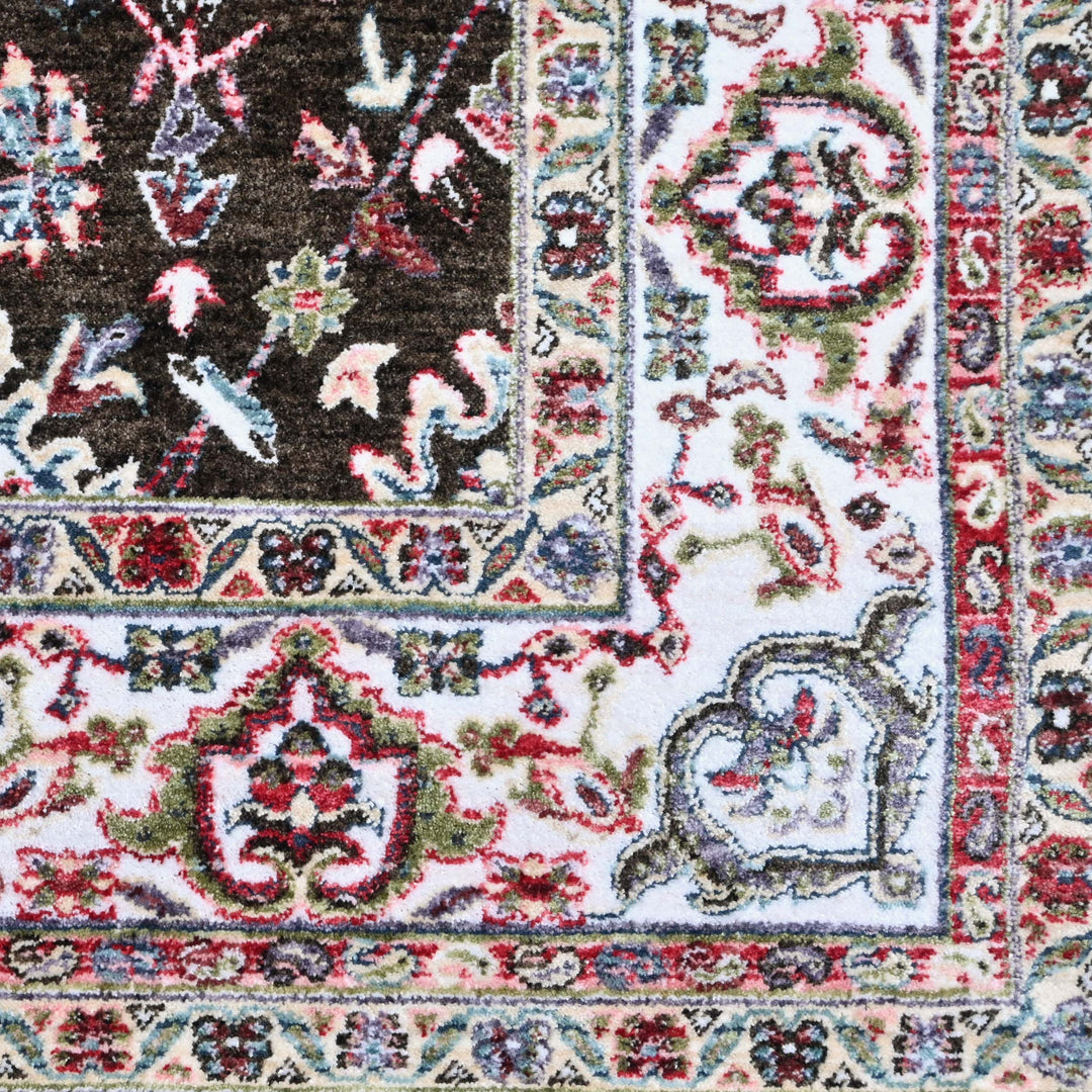 Dark Brown Floral Turkish Rug 5X8 ft
