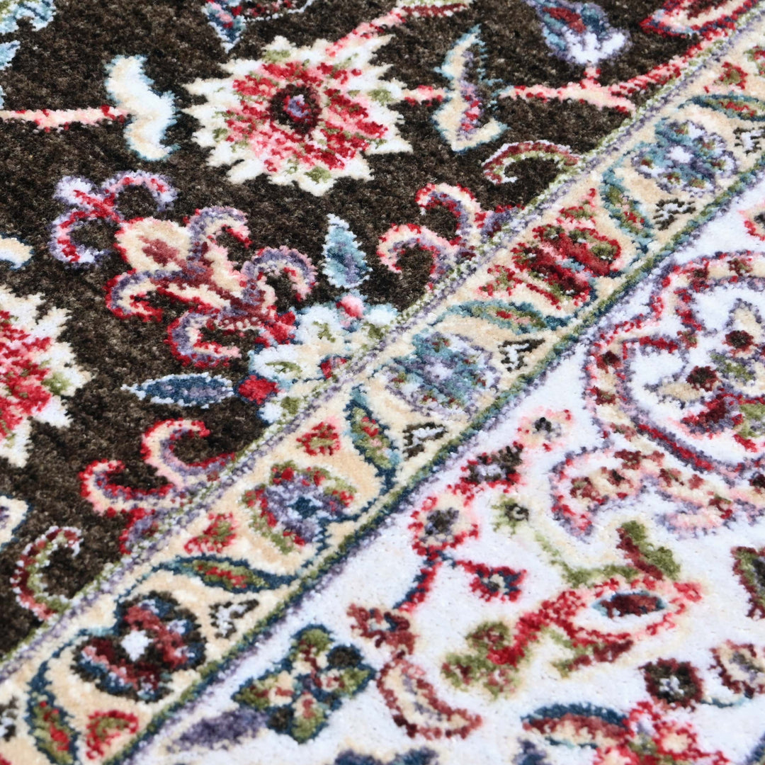 Dark Brown Floral Turkish Rug 5X8 ft