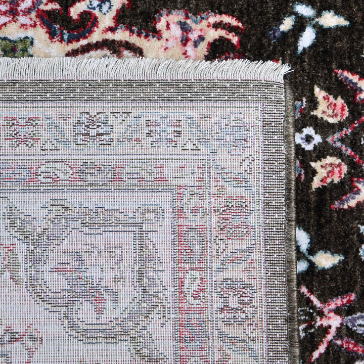 Dark Brown Floral Turkish Rug 5X8 ft