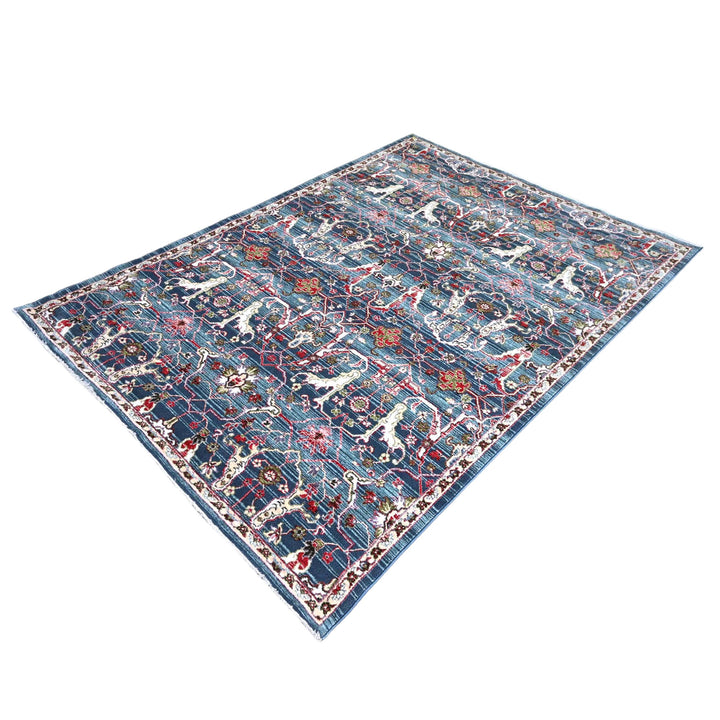 Blue Geometric Turkish Rug 5X8 ft