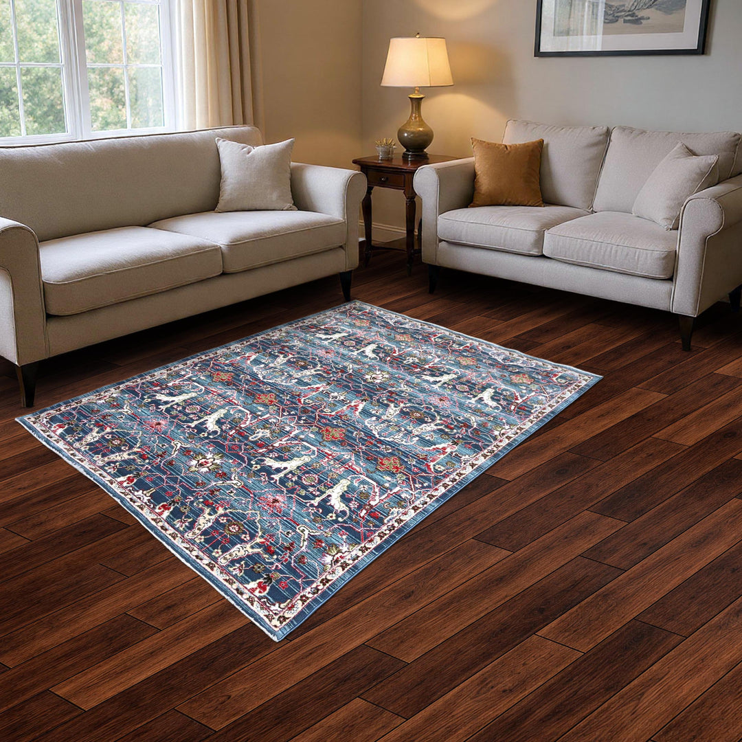 Blue Geometric Turkish Rug 5X8 ft