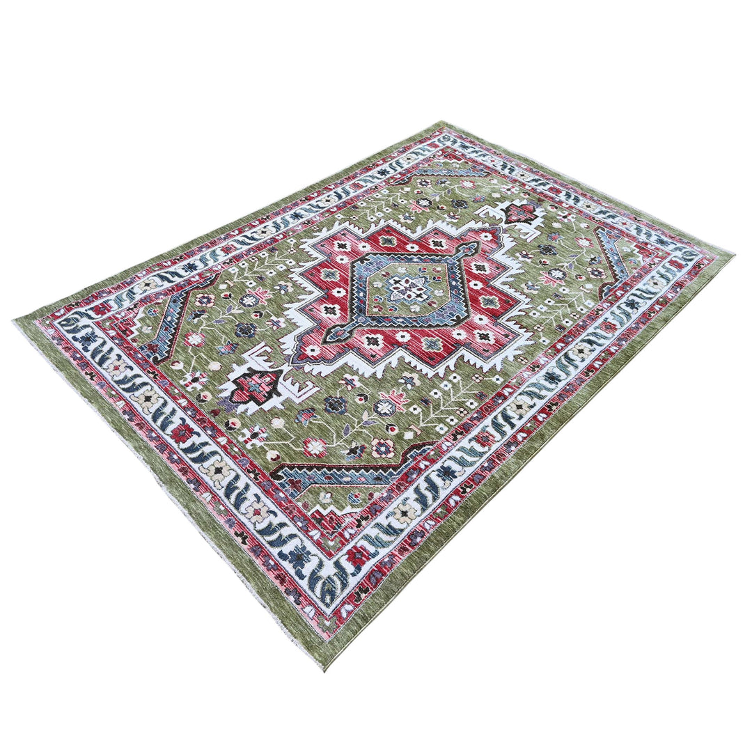 Olive Green & Rust Abstract Turkish Rug 5X8 ft