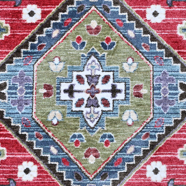 Olive Green & Rust Abstract Turkish Rug 5X8 ft