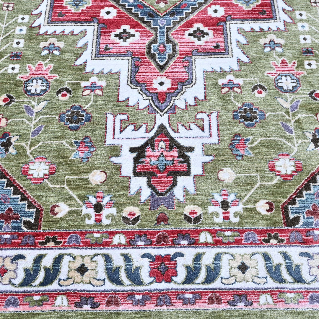 Olive Green & Rust Abstract Turkish Rug 5X8 ft
