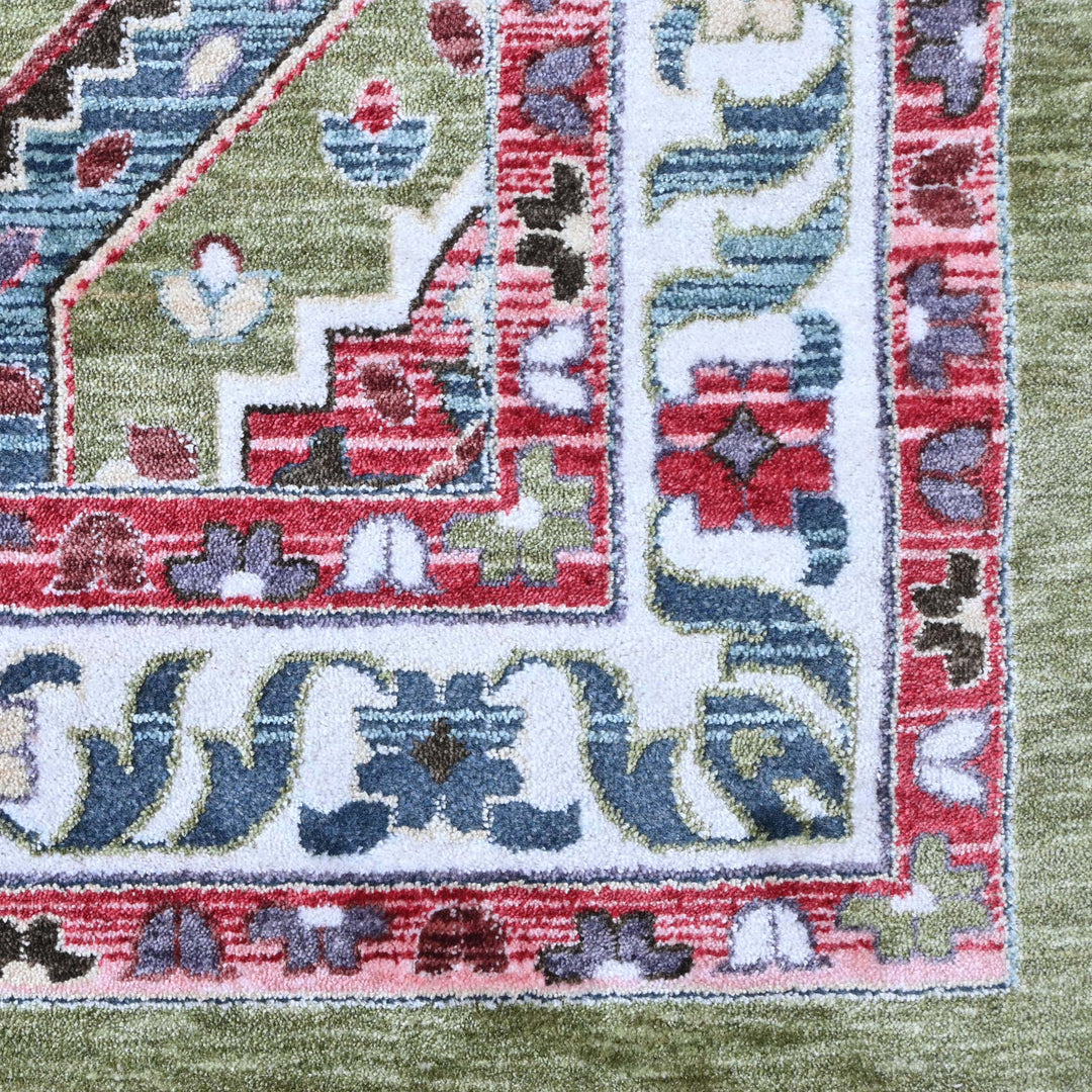 Olive Green & Rust Abstract Turkish Rug 5X8 ft