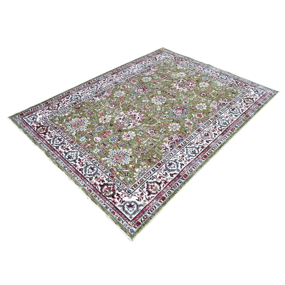 Pistachio Green Floral Turkish Rug 5X8 ft