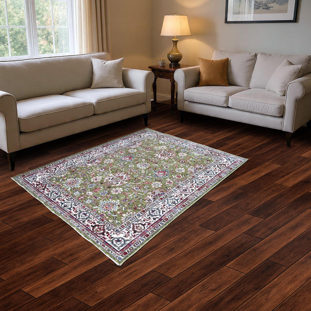 Pistachio Green Floral Turkish Rug 5X8 ft