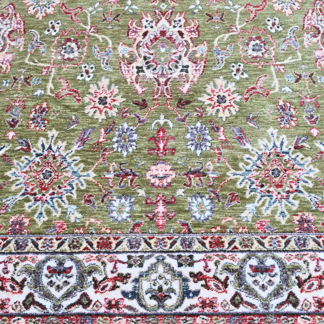Pistachio Green Floral Turkish Rug 5X8 ft