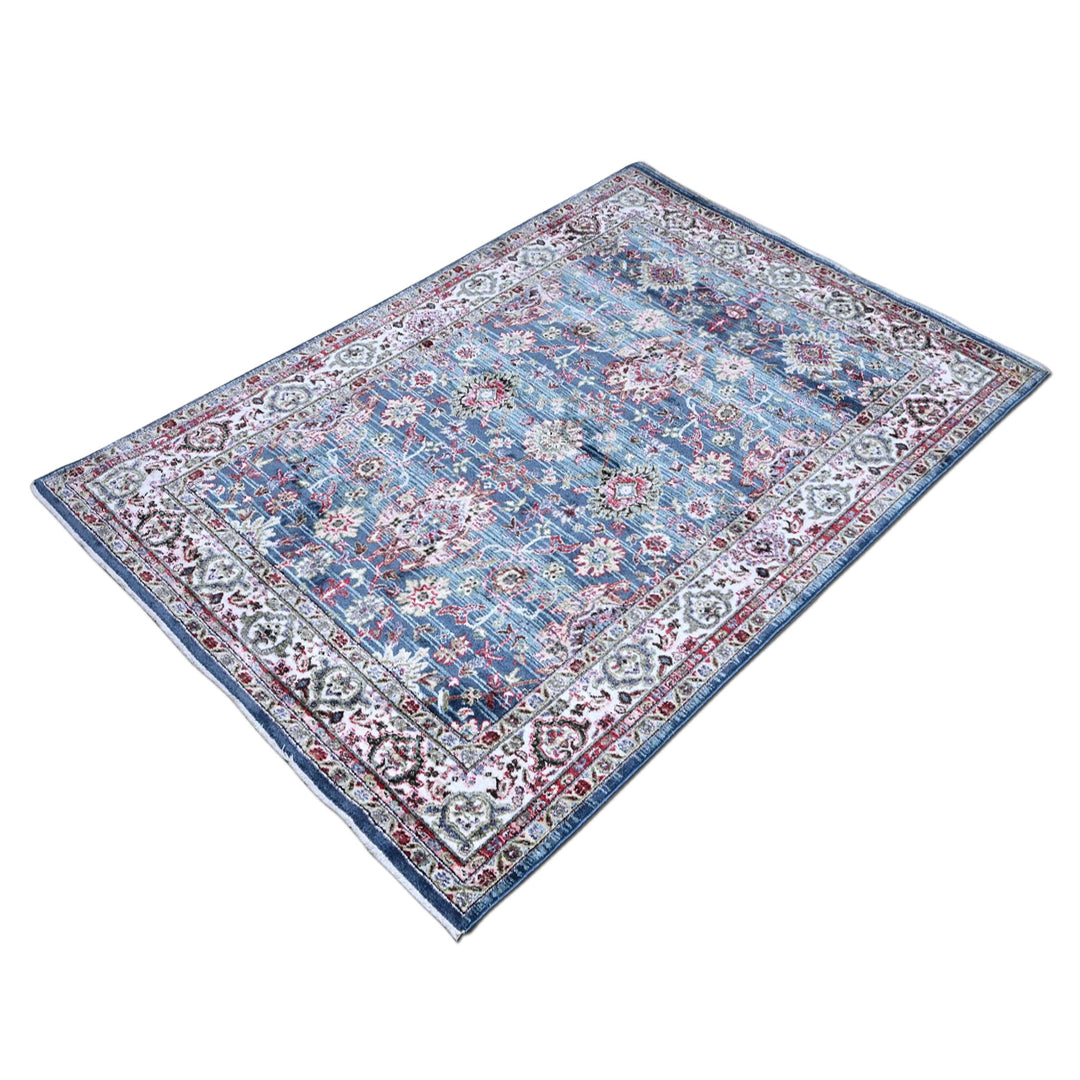 Blue Floral Turkish Rug 4x6 Ft