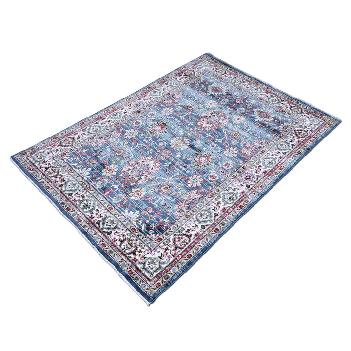 Blue Floral Turkish Rug 4x6 Ft