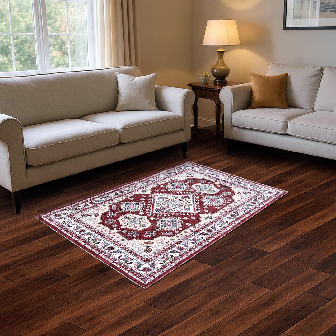 Rust Floral Turkish Rug 4x6 Ft