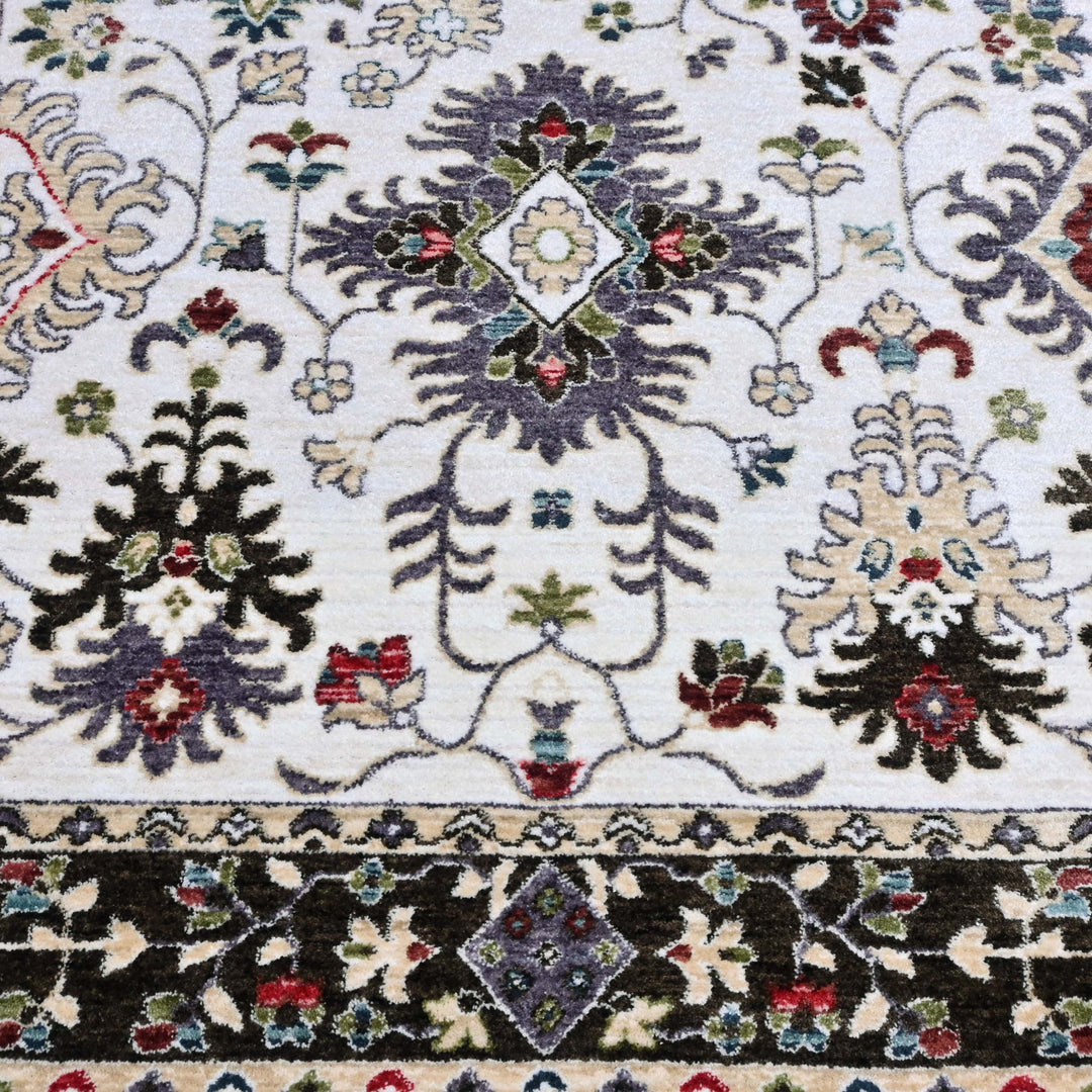 Off White & Green Floral Turkish Rug 4x6 Ft