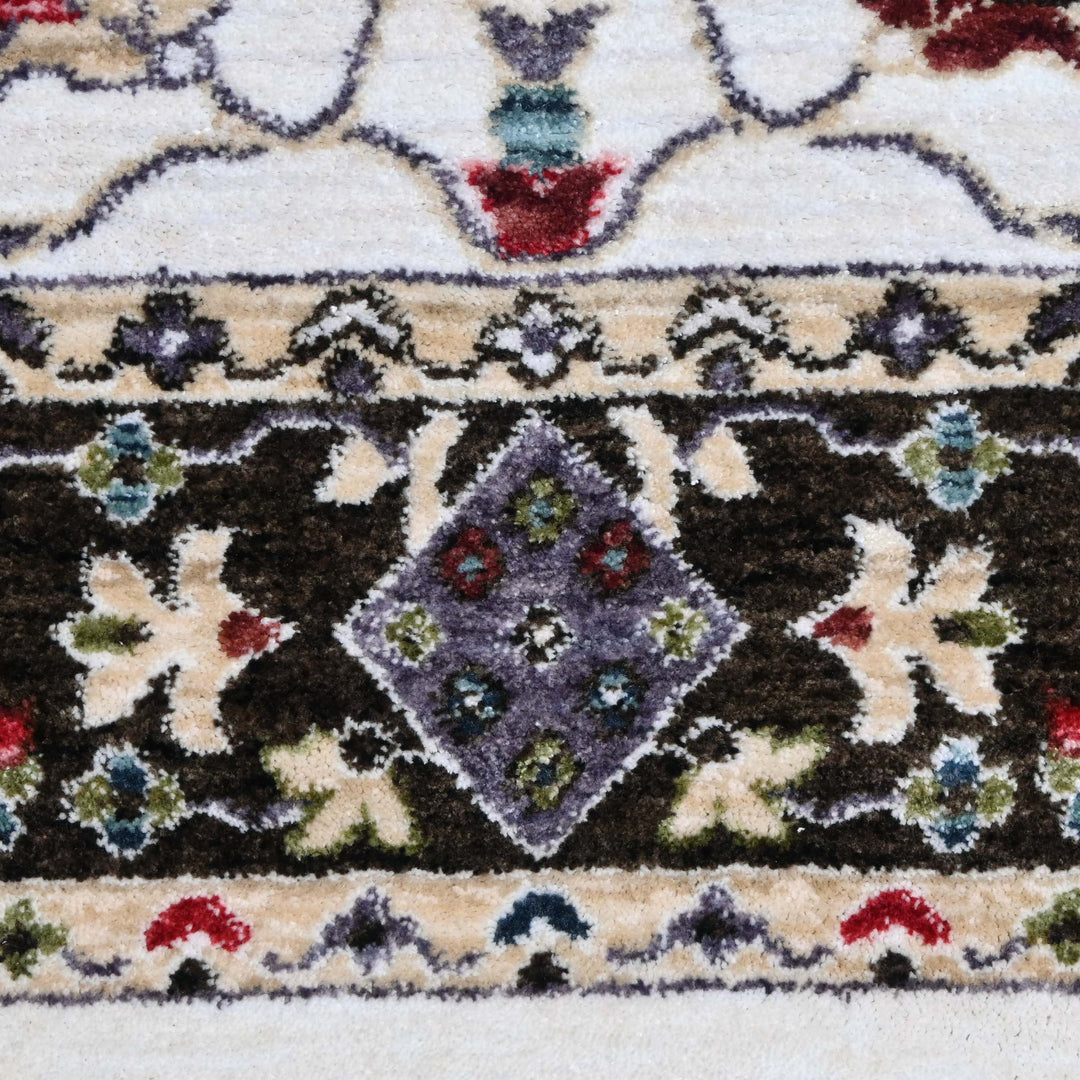 Off White & Green Floral Turkish Rug 4x6 Ft