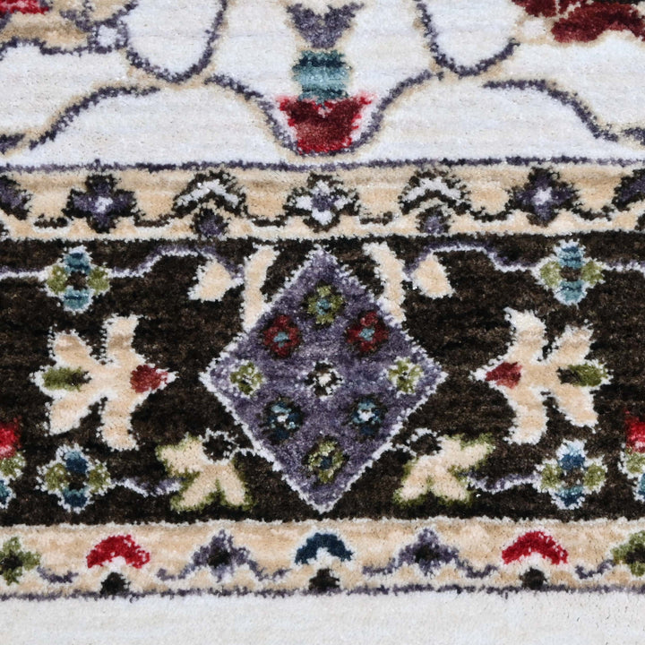 Off White & Green Floral Turkish Rug 4x6 Ft