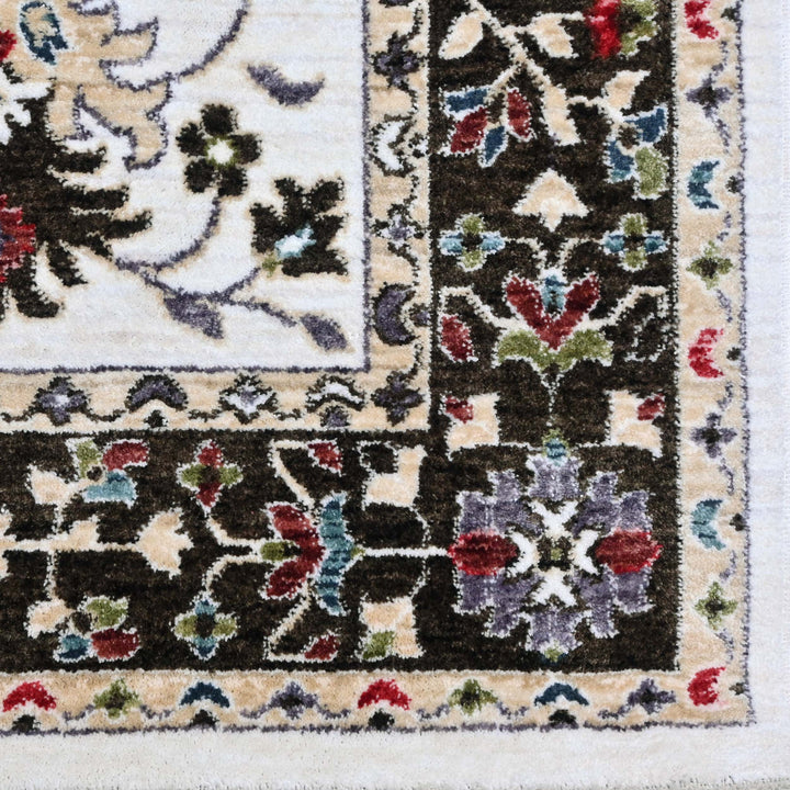 Off White & Green Floral Turkish Rug 4x6 Ft