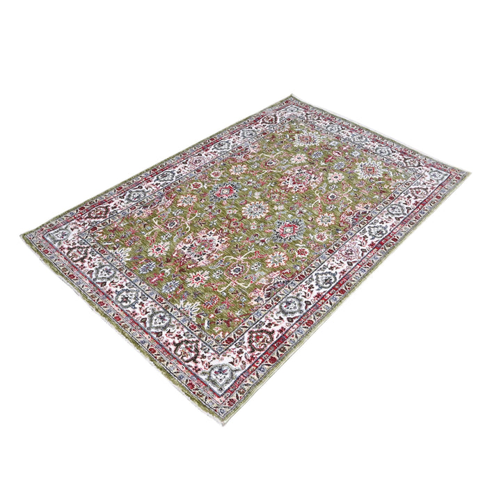 Pistachio Green Floral Turkish Rug 4x6 Ft
