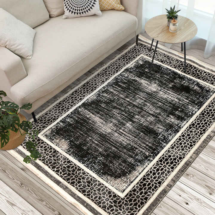 Black Floral Turkish Rug 4x6 ft