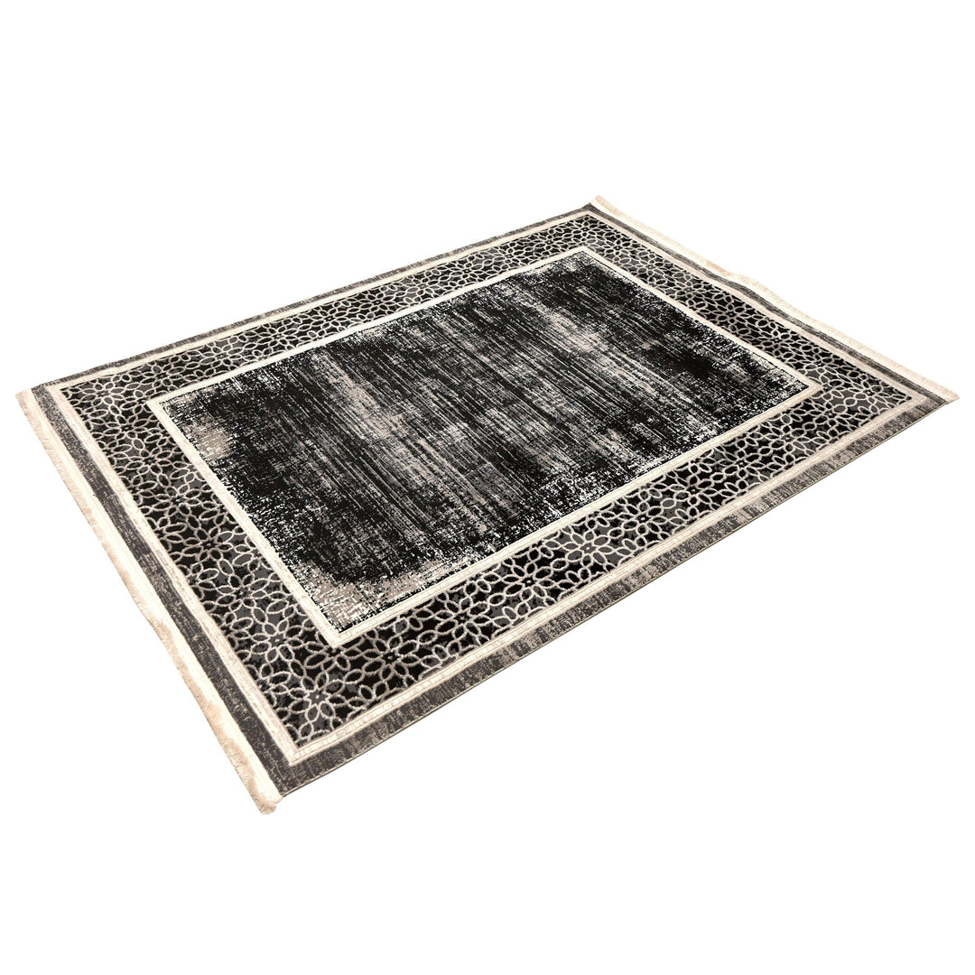 Black Floral Turkish Rug 4x6 ft