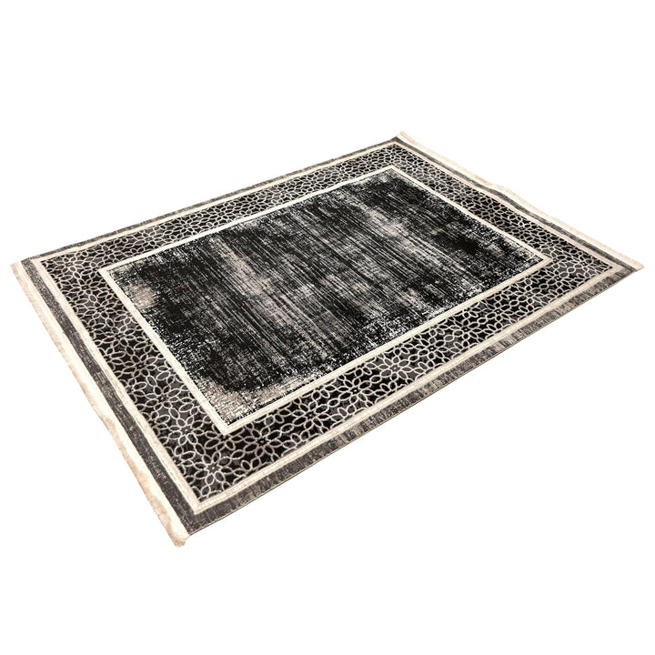 Black Floral Turkish Rug 4x6 ft