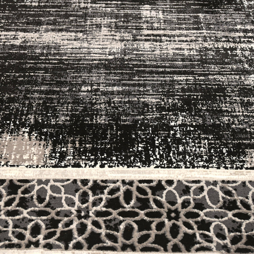 Black Floral Turkish Rug 4x6 ft