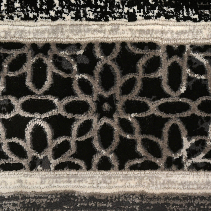 Black Floral Turkish Rug 4x6 ft