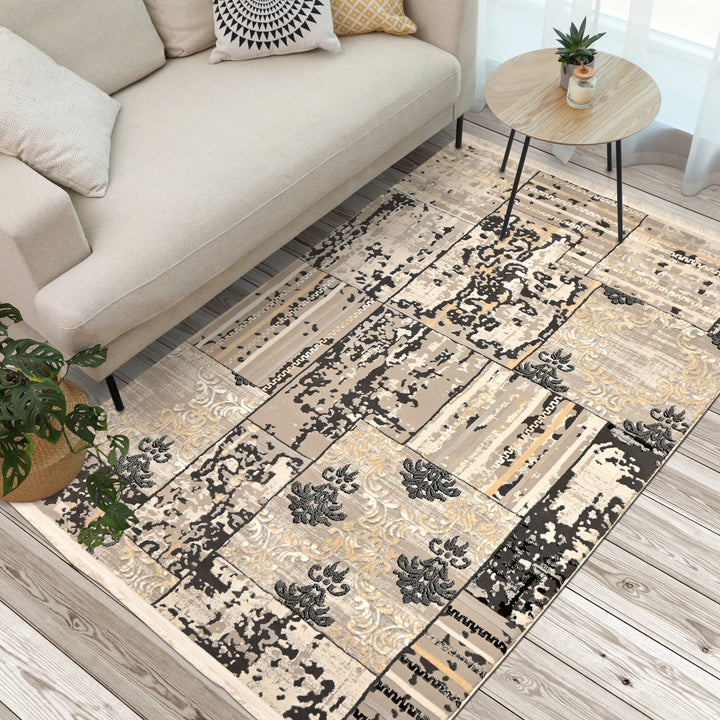 Beige Floral Turkish Rug 4x6 ft