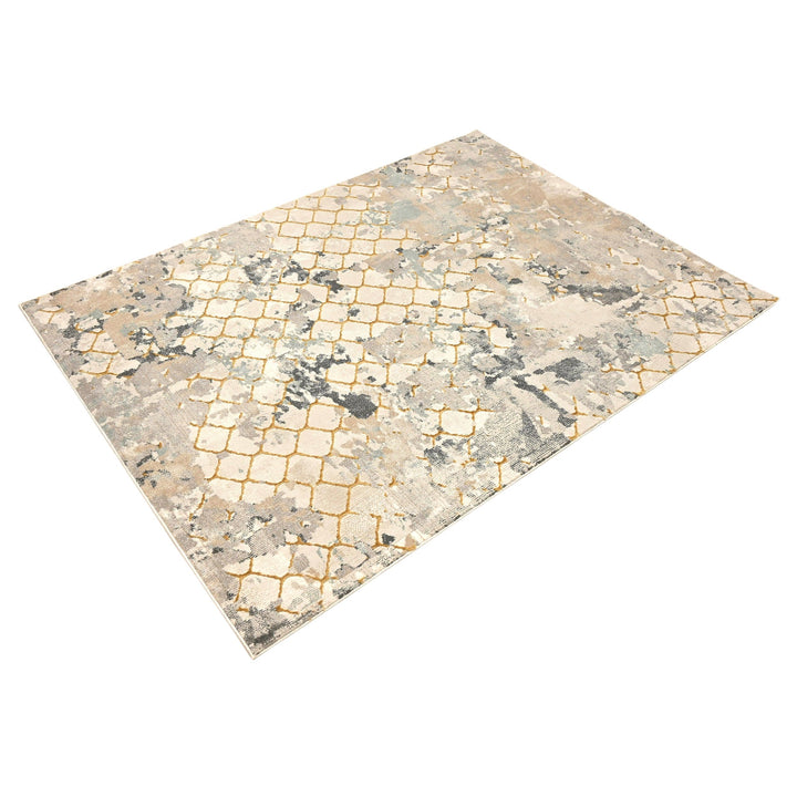 Off White Geometric Turkish Rug 5x8 ft