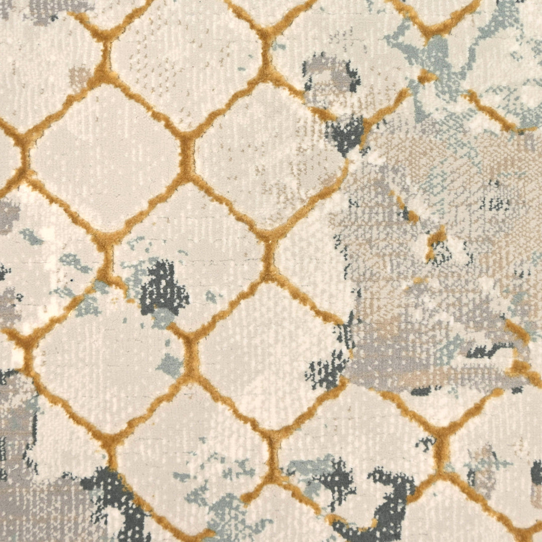 Off White Geometric Turkish Rug 5x8 ft