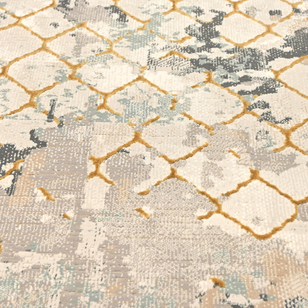 Off White Geometric Turkish Rug 5x8 ft