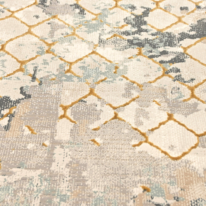 Off White Geometric Turkish Rug 5x8 ft