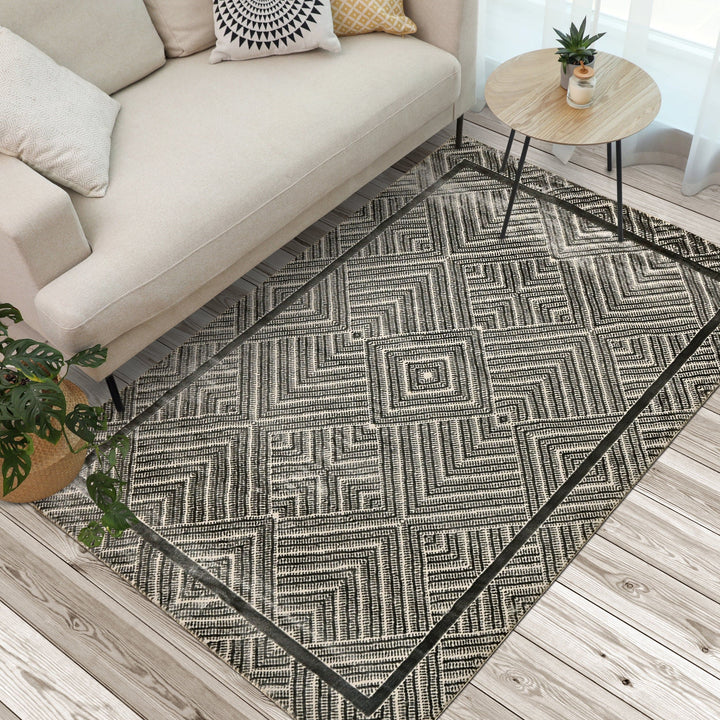 Dark Grey Geometric Turkish Rug 5X8 Ft