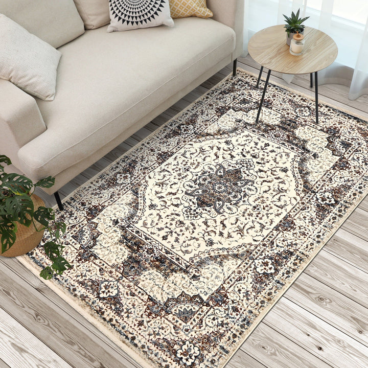 Off White Floral Turkish Rug 4x6 Ft