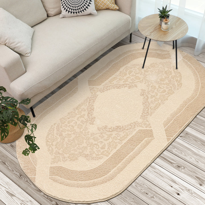 Off White Floral Turkish Oval Rug 2.5x5 Ft