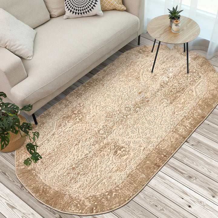 Beige Splash Turkish Oval Rug 2.5x5 Ft