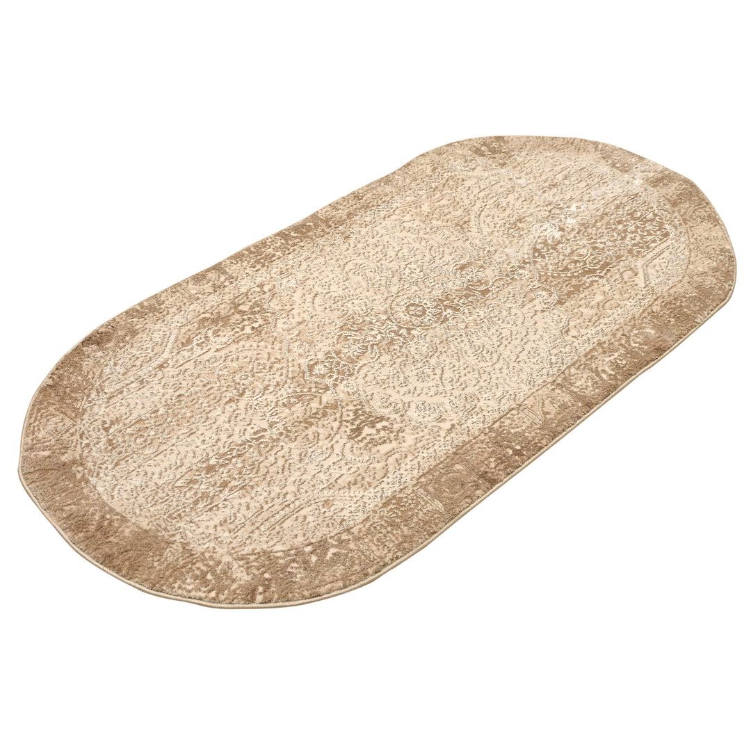 Beige Splash Turkish Oval Rug 2.5x5 Ft