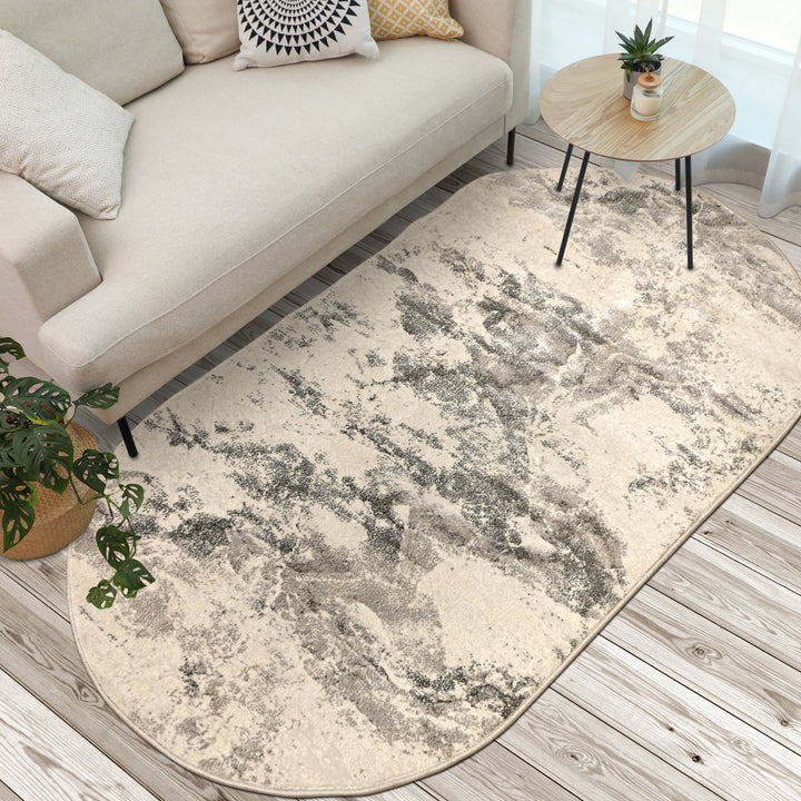 Grey Abstract Turkish Oval Rug 2.5x5 Ft