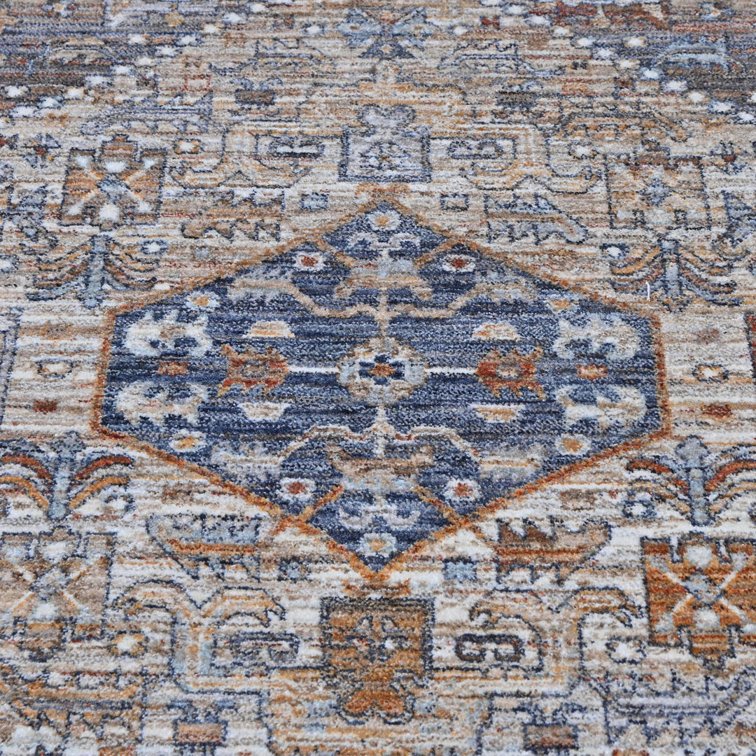 Off White & Rust Floral Turkish Rug 7x10 ft