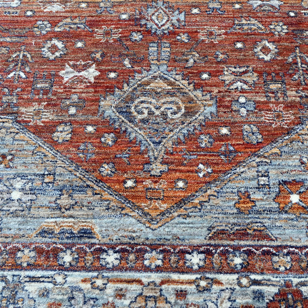 Off White & Rust Floral Turkish Rug 7x10 ft