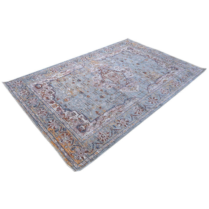 Grey Blue Floral Turkish Rug 7x10 ft