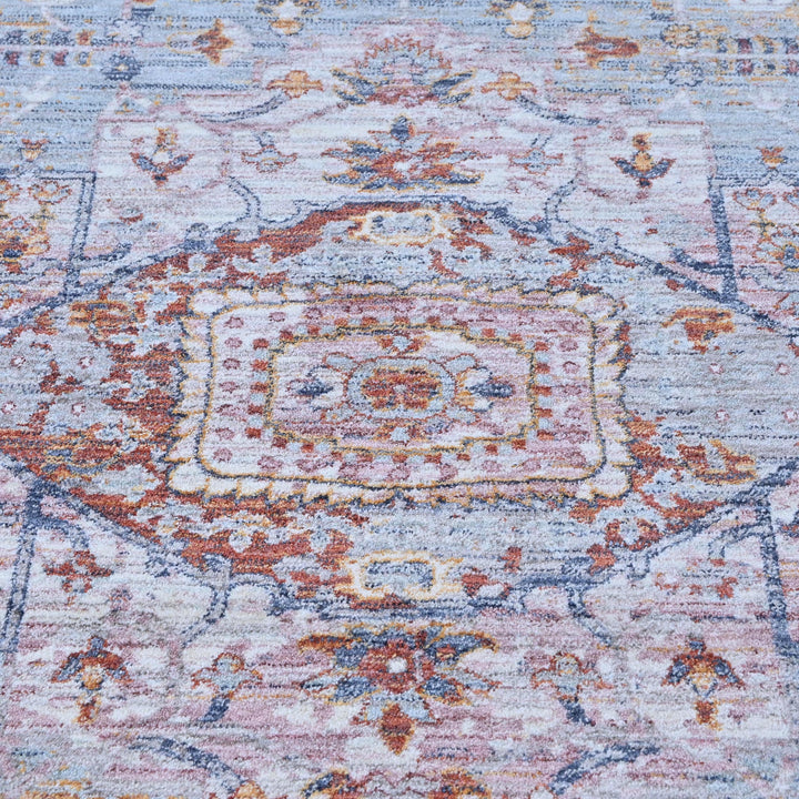 Grey Blue Floral Turkish Rug 7x10 ft
