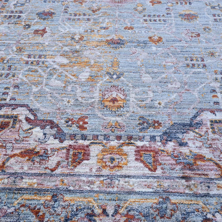 Grey Blue Floral Turkish Rug 7x10 ft