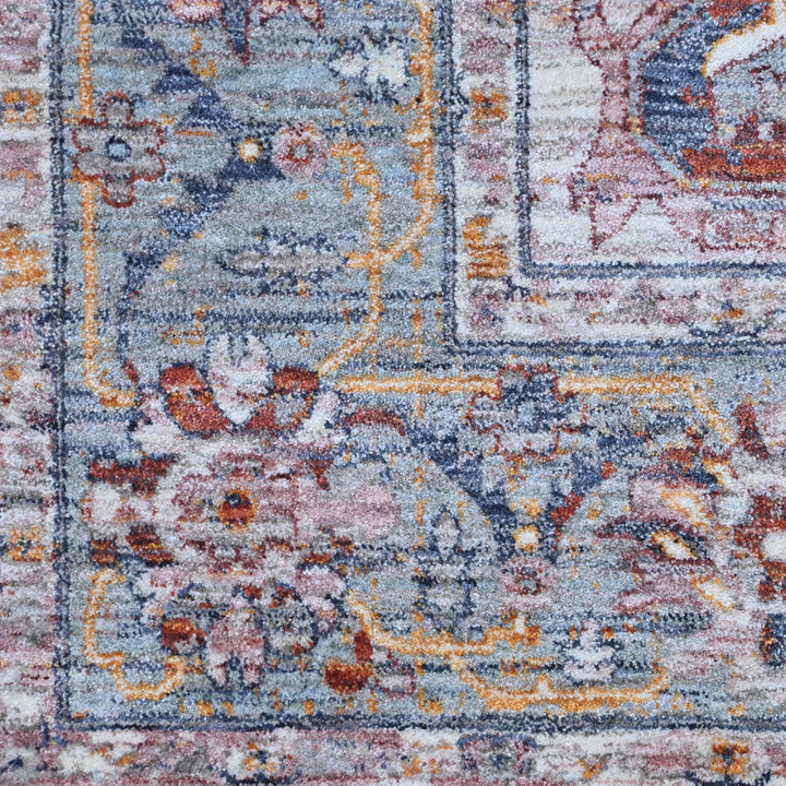 Grey Blue Floral Turkish Rug 7x10 ft