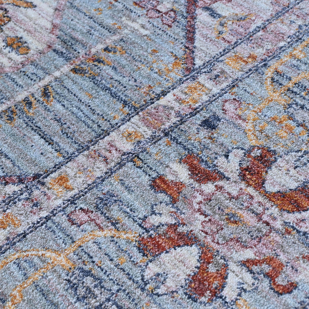 Grey Blue Floral Turkish Rug 7x10 ft